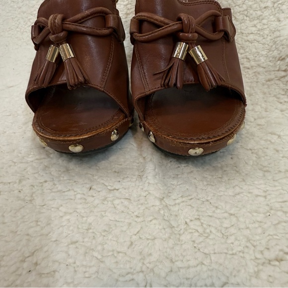 YSL Wood Heel Platform upper leather bow slides 37 - Picture 6 of 13